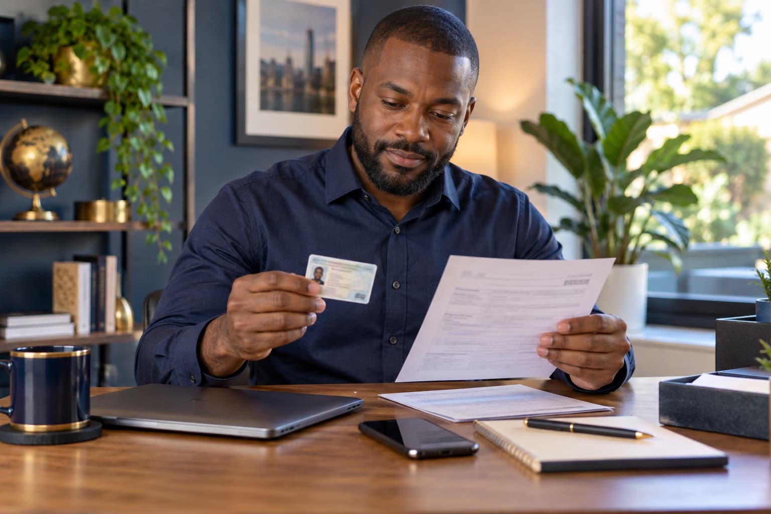 A professional driver reviewing verification documents